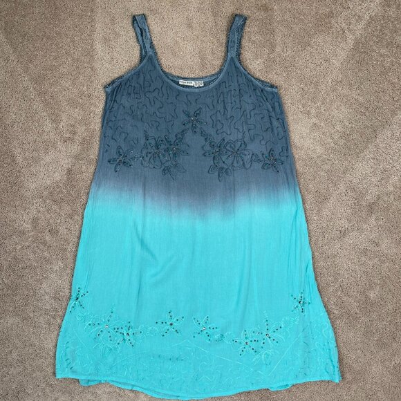 raya sun Dresses & Skirts - Raya Sun Dress Womens M Blue Ombre Rhinestone Fairy Bohemian Hippie Flowy India